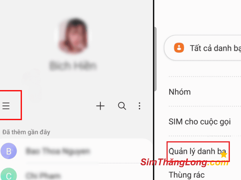 Chọn mục Quản lý danh bạ 