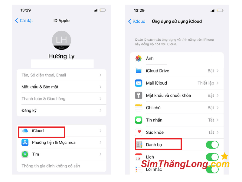 Truy cập vào Icloud và vào Danh bạ, đảm bảo bạn bật đồng bộ hóa danh bạ vào Icloud