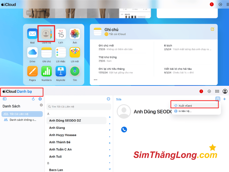 Xuất danh bạ từ Icloud và xuất Vcard 