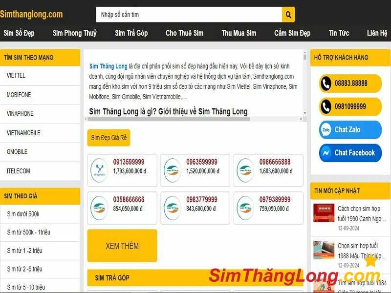 Cầm sim số đẹp online tại Sim Thăng Long định giá cao