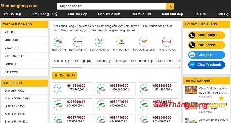 Sim Thăng Long chuyên cung cấp sim phong thuỷ giá tốt