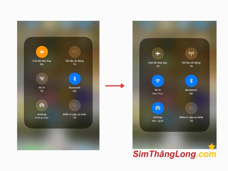 Tắt chế độ máy bay để fix lỗi sim không có dịch vụ 